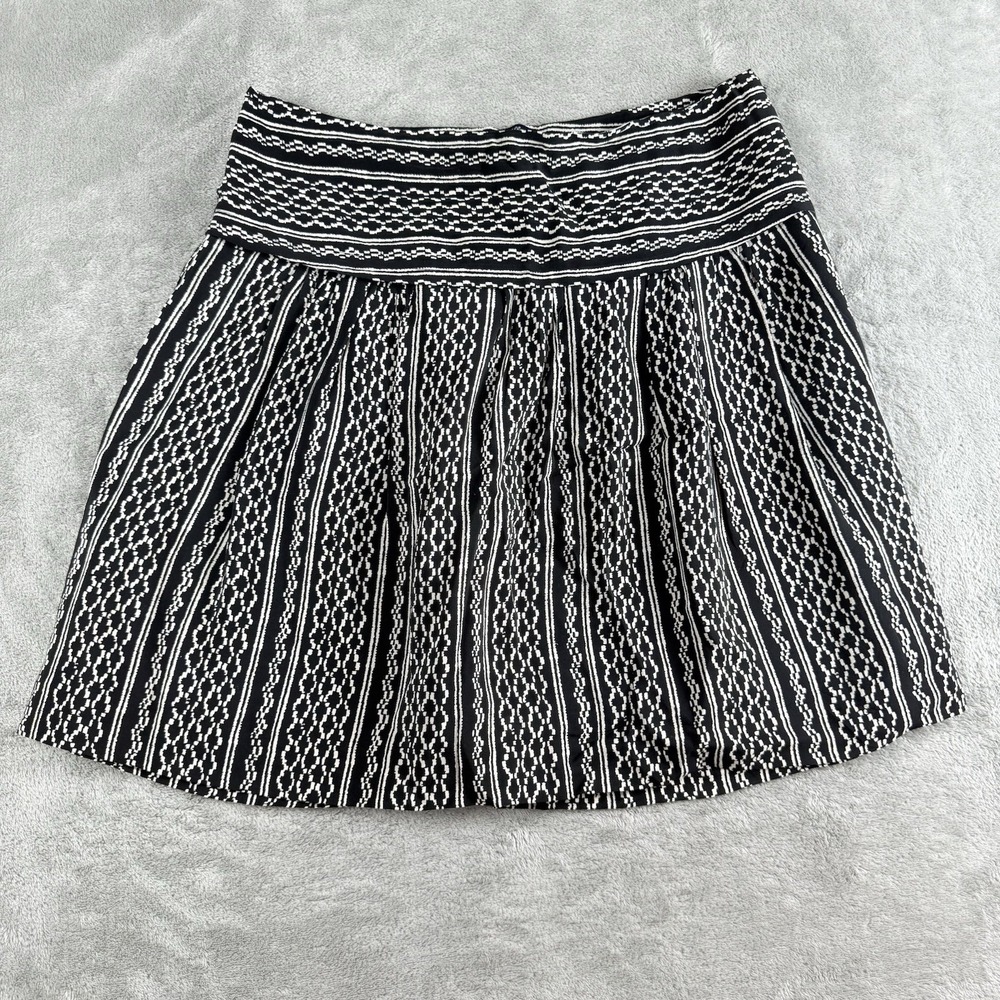 Madewell Skirt Womens 4 Black White 100% Silk Skyline Tidal Wave‎ A Line Tribal